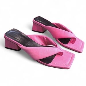 Marcella New York Pink Square Toe Twist Strap Block Heel Mules Size 38
